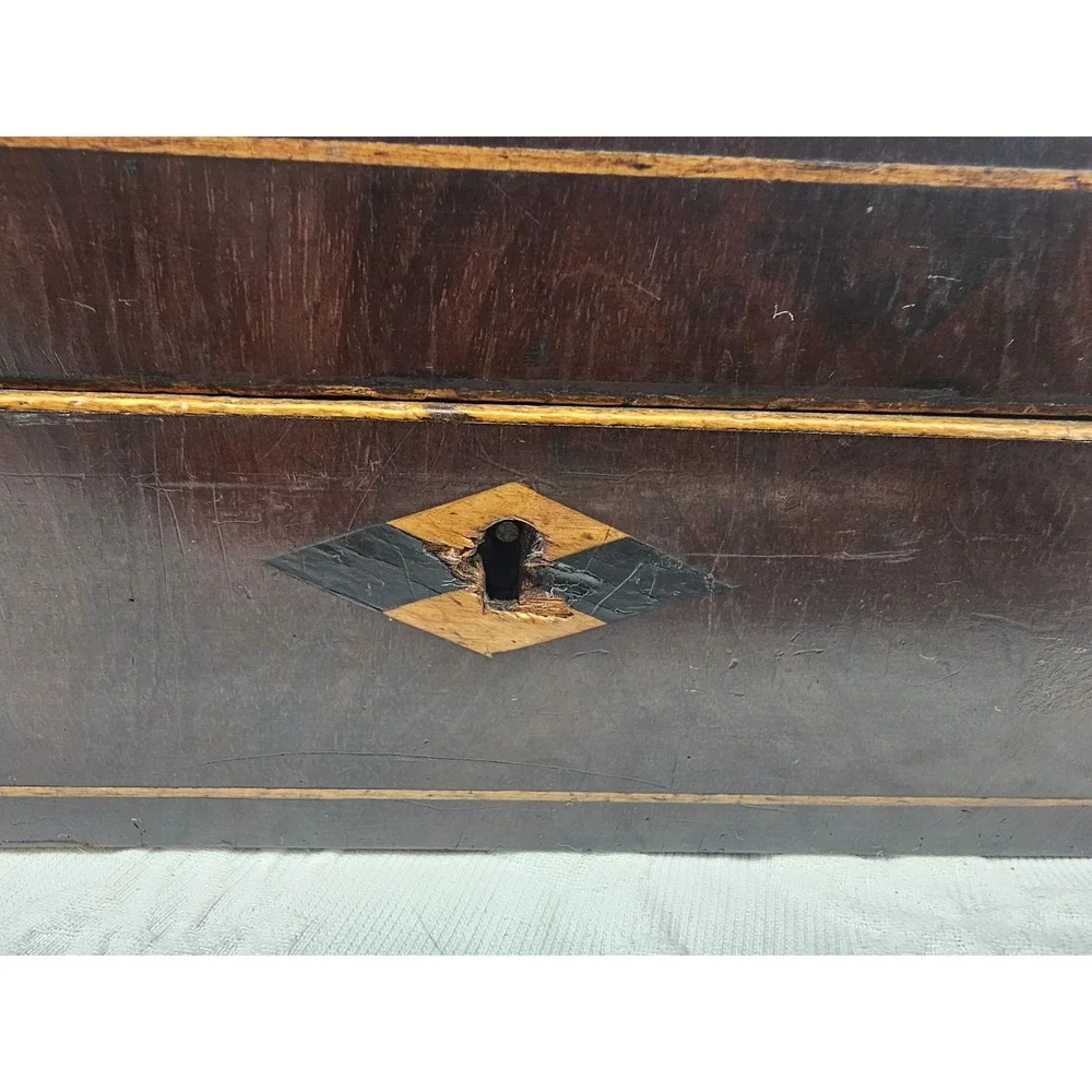 Antique Wooden Keepsake Box‎ Star Inlay Jewelry Trinket Storage Chest 1900s